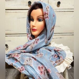 Oversized Blue Floral Scarf – Lightweight Stylish Wrap